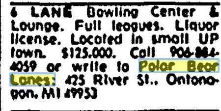 Polar Bear Lanes - May 1991 For Sale (newer photo)